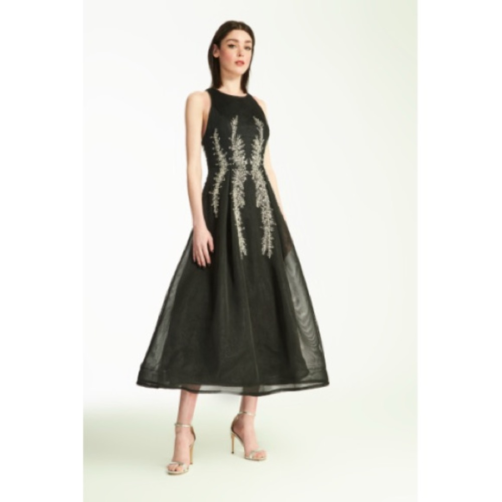 ✔️#77B BRAND NEW PARK 108 TEA LENGTH DRESS IN BLACK & SILVER RETAIL $900